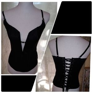 Shirley of Hollywood Black Back Lace Up Bustier w/Rhinestone Details – Size 36●